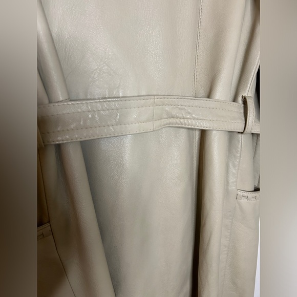 Vintage Taupe/Beige Leather Belted Trench Coat 24K by Dan di Modes Size S/M - Picture 5 of 16